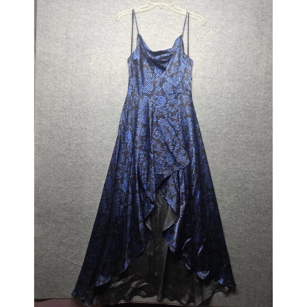 Alice + Olivia Blue Black High Low Maxi Dress Womens Spaghetti Strap Gown Size 4